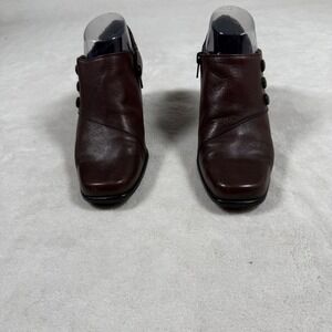 Laura Scott Women Brown Leather Button Side Zipper Ankle Boots Size 7.5 Witchy